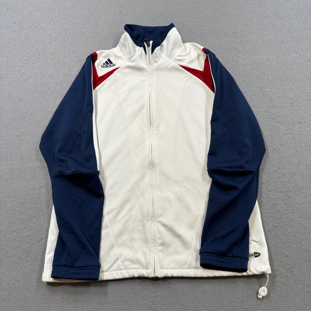 Adidas Track Jacket Men's Medium White Navy Clima365 Athletic Warmup Activewear